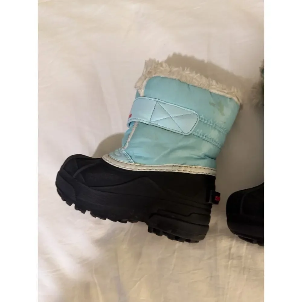 Sorel Snow Commander Girls Snow Boots Turquoise Pink Sz 9c Waterproof Insulated